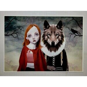 WOLF & RED RIDING HOOD Surrealism Gothic Fairytale Art Print Tanya Mayors 11x14